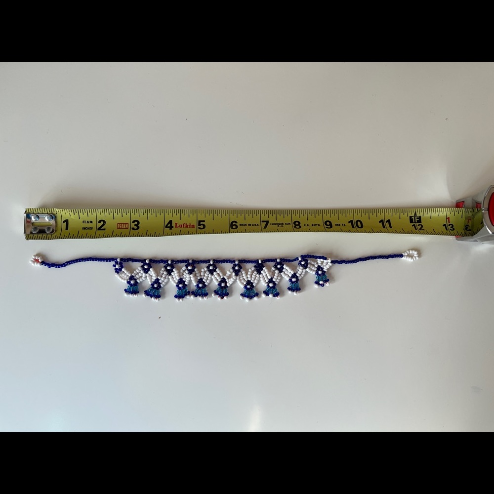 Handmade Native American Style Children’s beads choker necklace blue & white - Picture 2 of 3